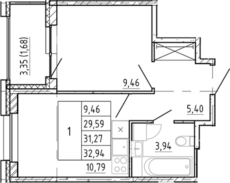 1-комнатная квартира 29.59 м², 6/12 эт., ЖК «Полис Новоселье»
